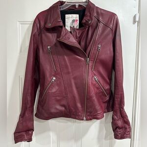 We The Free Jealousy Women's Free People Burgundy Leather Jacket